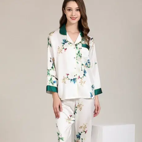 睡衣女2024新款春夏秋薄款冰丝长袖高级感真丝套装大码丝绸家居服商品大图