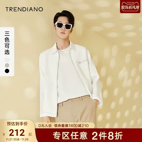 TRENDIANO官方潮牌秋冬男装时尚简约百搭宽松拉链衬衫休闲外套男商品大图
