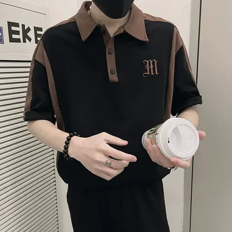 拼接短袖男夏季潮牌痞帅撞色POLO衫时尚男款2023新款夏装半袖T恤商品大图