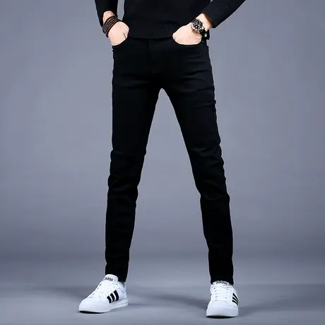 2023年新款高端男士纯黑色牛仔裤男秋冬男款潮牌休闲修身小脚韩版图片