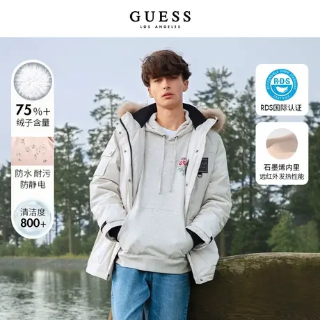 【38上新季】GUESS冬男士防水防污貉子毛领派克中长款羽绒服图片