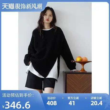 嘉茱莉2023秋季新款1OO羊毛针织衫女小众设计感针织上衣宽松长款商品大图