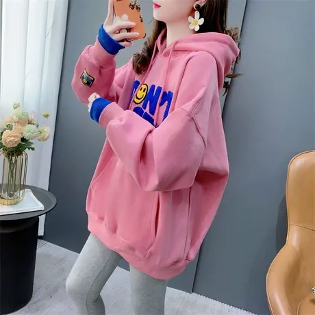 中长款加绒加厚连帽卫衣女士2023年秋冬新款宽松洋气爆款外套上衣图片