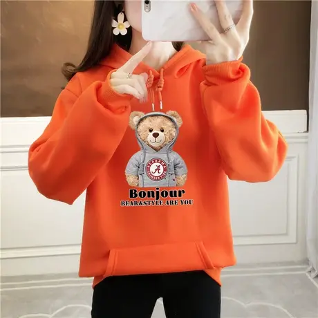卫衣少女秋冬装2024新款初中高中学生休闲小熊加绒加厚长袖上衣服商品大图