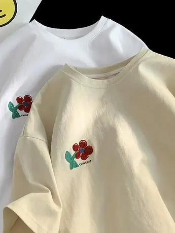 纯棉别致印花t恤女大码oversize显瘦宽松短袖ins潮港味小众上衣夏图片