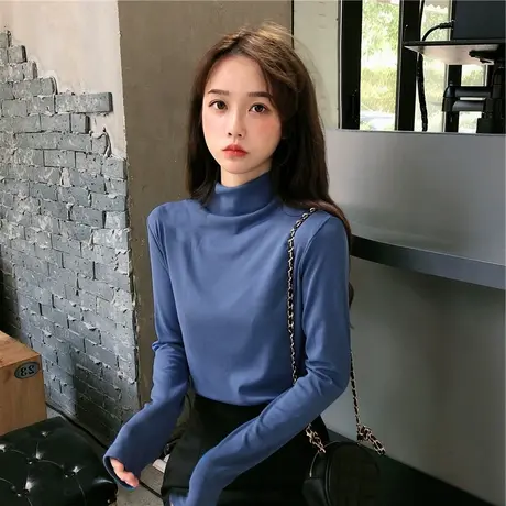 2024新款春秋冬季新款白色内搭洋气半高领打底衫长袖t恤女上衣服商品大图