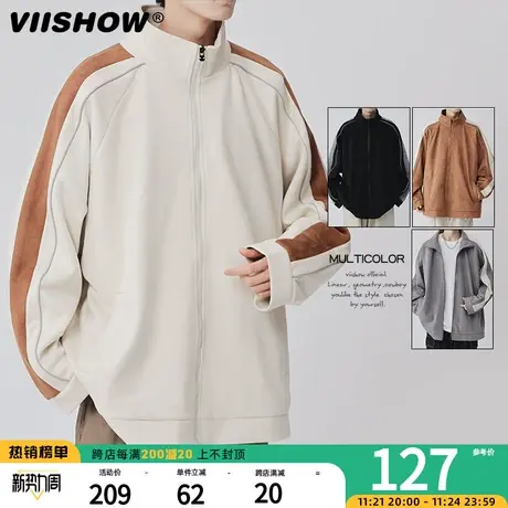 VIISHOW麂皮绒夹克男美式复古宽松棒球服休闲男生秋款潮牌外套男商品大图