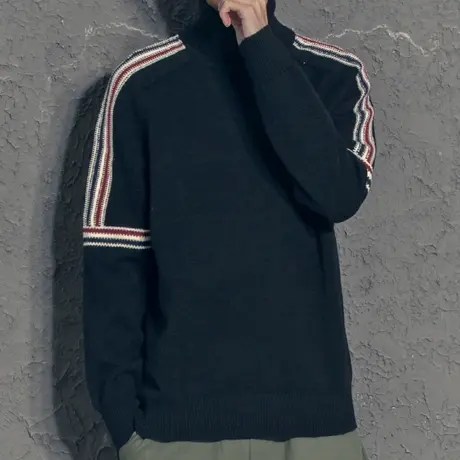 奕飏黑色高领毛衣男2021秋冬新款潮流线衣加厚保暖针织衫打底毛衫图片