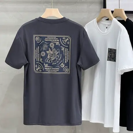 夏季日系复古正背面印花潮男韩版百搭宽松短袖T恤休闲圆领打底衫商品大图