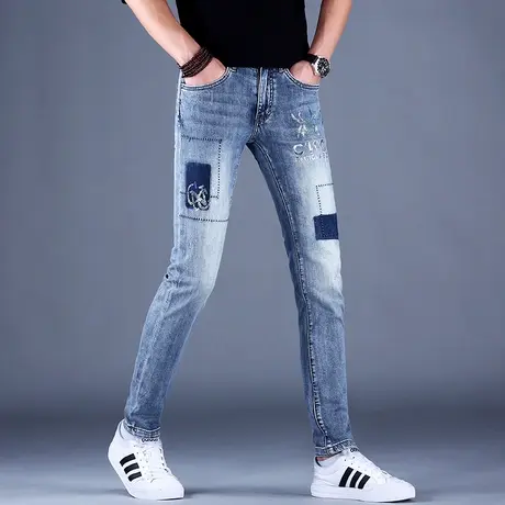2023新款男士破洞高端牛仔裤男潮牌秋冬男款休闲夏天裤子修身小脚商品大图