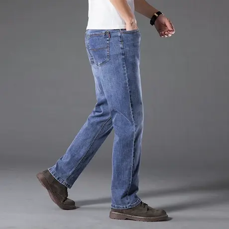 棉弹冬季直筒宽松大码弹力直筒浅色牛仔裤男百搭青年高端肥佬长裤商品大图