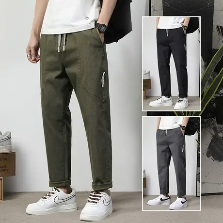 痞帅潮牌九分工装休闲裤男士直筒宽松军绿色男裤子夏季薄款春秋款商品大图