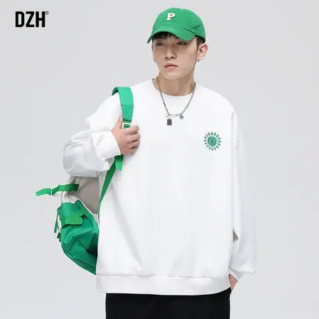 男生日系刺绣卫衣男圆领潮牌秋季白色上衣套头衫2023新款休闲外套图片