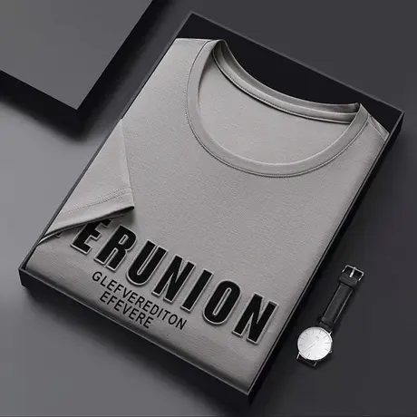 爸爸夏装冰丝运动上衣中年男士短袖T恤薄款速干中老年人夏季圆领商品大图