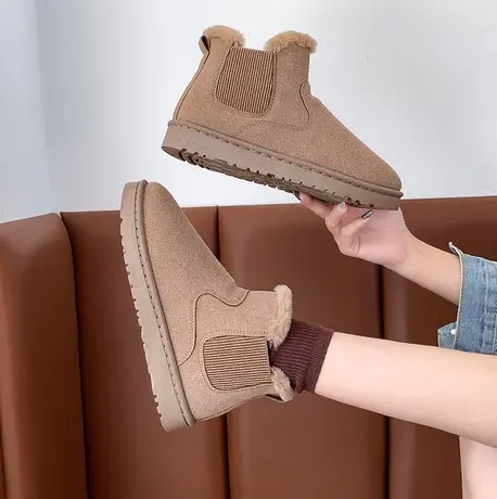 2023冬季新款时尚东北雪地靴女松紧口仙女风加绒保暖短筒防滑棉靴商品大图