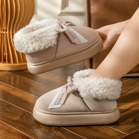 棉拖鞋女士秋冬季包跟2024新款家居家用防滑毛毛加绒保暖月子棉鞋商品大图
