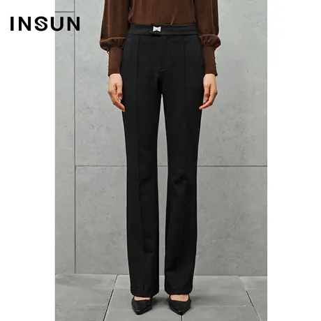 INSUN恩裳线上专选秋季斜纹针织休闲裤垂顺挺括微喇裤图片
