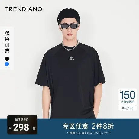 TRENDIANO官方潮牌男装秋季新款印花圆领休闲宽松男士短袖T恤上衣商品大图