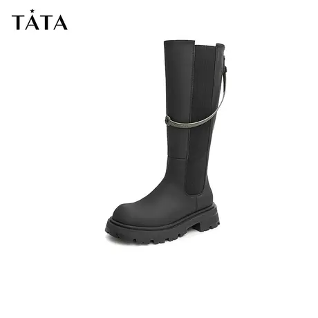 【直播秒杀】Tata/他她2022冬潮流百搭拼接方跟时装靴女新款商品大图