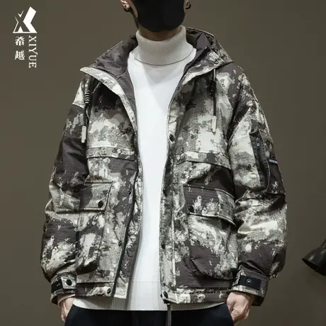 希越户外迷彩羽绒服冬季石墨烯保暖85白鸭绒外套宽松大码男士棉服图片