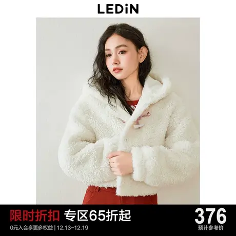 乐町韩系少女风卷卷毛甜美外套女2024春季新款仿羊羔毛牛角扣上衣图片