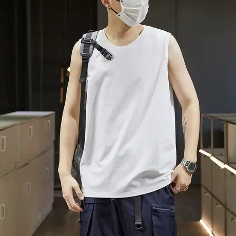 唐狮春夏新款男背心学生宽松纯色坎肩无袖T恤纯棉圆领透气打底潮图片