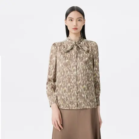 LANCY/朗姿春季新款印花飘带通勤衬衫女高级感时尚衬衣图片