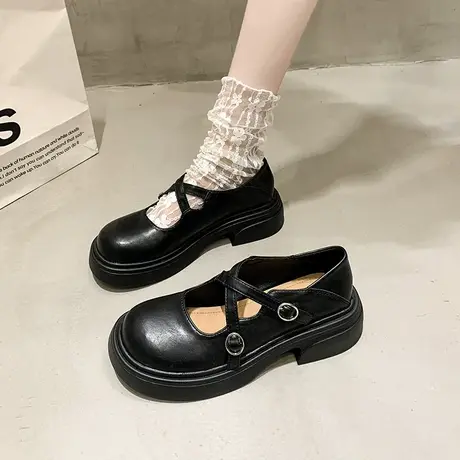 法式玛丽珍女鞋2024春秋新款复古英伦风粗跟浅口单鞋配裙子小皮鞋商品大图