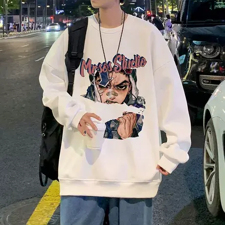 美式复古圆领卫衣男秋冬季潮牌高街vintage无帽宽松外套无性别ins商品大图