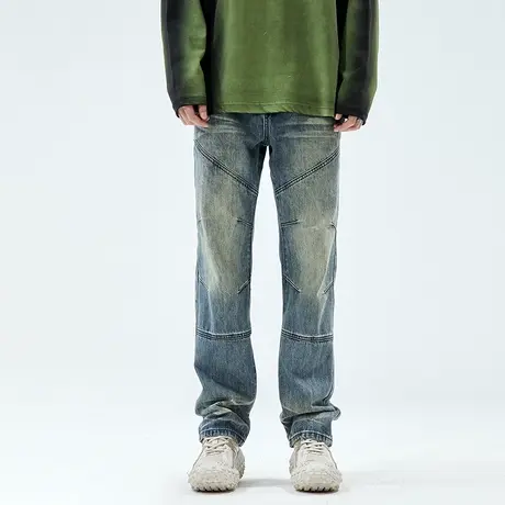 微喇美式复古牛仔裤男潮牌春秋季休闲高个子加长版大码直筒裤子男商品大图