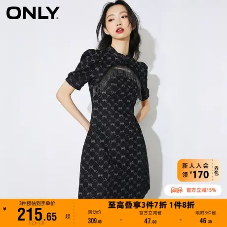 【上新】ONLY奥莱复古中国风收腰印花牛仔旗袍连衣裙女商品大图