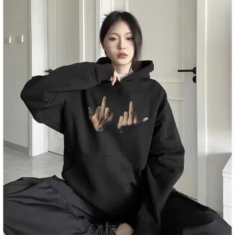 潮牌美式复古连帽卫衣女oversize春秋薄款宽松高级感港味chic外套图片