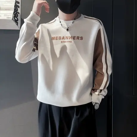 春季卫衣男韩版撞色休闲印花上衣长袖百搭ins潮牌痞帅个性T恤上衣商品大图