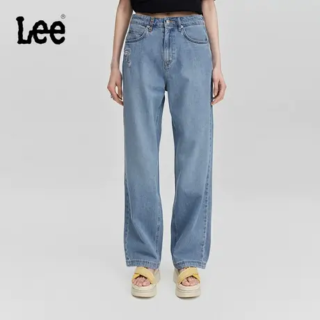 Lee商场同款24早春新品宽松直筒中蓝色女阔腿牛仔裤LWB007783204图片