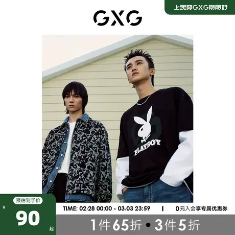 GXG男装 商场同款playboy联名黑色短袖T恤 23年春季GE1440212L商品大图