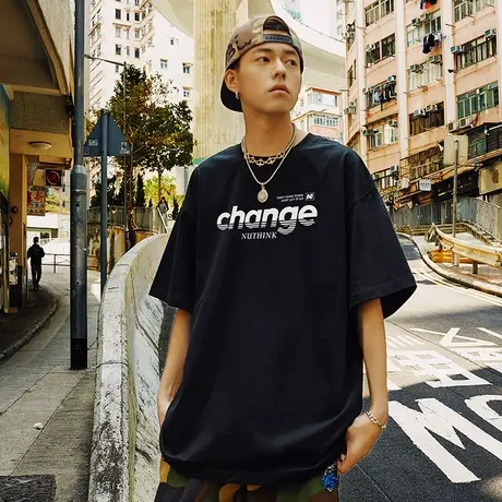 Nuthink美式街头字母T恤男潮牌大码情侣短袖潮流宽松春季半袖上衣商品大图