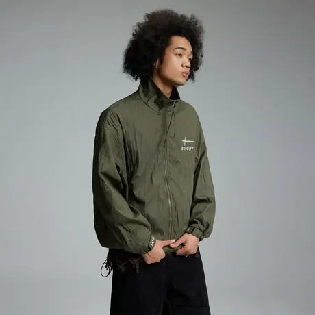 街头潮牌刺绣立领教练夹克男春装百搭军绿色宽松情侣复古短款外套图片