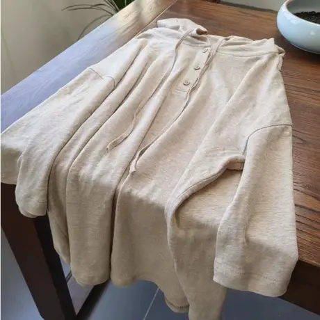 享永子【山间茶熟】60支汉麻薄款连帽T恤五分袖上衣宽松2024春夏图片