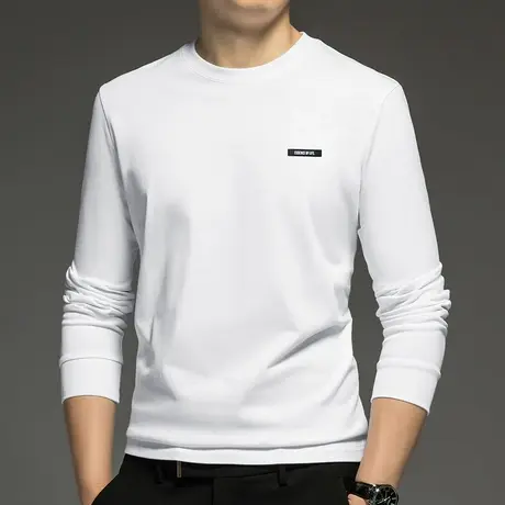 重磅纯棉长袖t恤男装卫衣加绒加厚内搭白色打底衫摇粒绒全棉秋衣商品大图