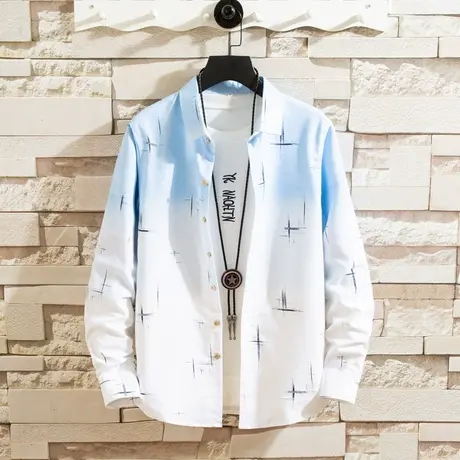 长袖衬衫男2023秋季薄款潮流衬衣青少年学生个性渐变寸衫帅气外套商品大图