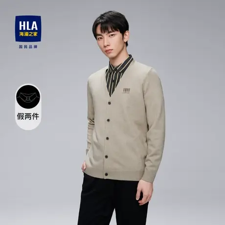 HLA/海澜之家假两件双领针织衫时尚休闲刺绣款柔软亲肤保暖开衫男图片