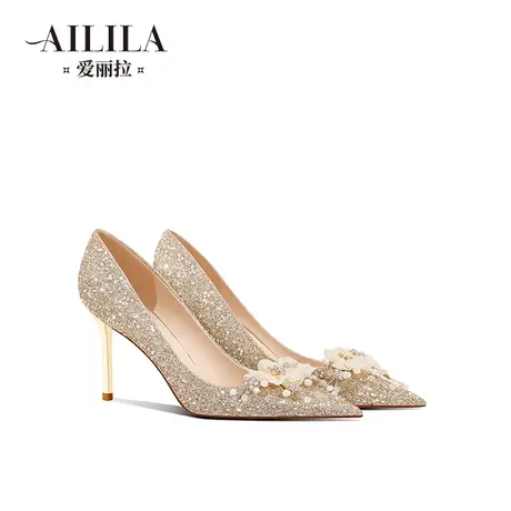 爱丽拉香槟色婚鞋女2023新款婚纱秀禾两穿新娘水晶高跟鞋日常可穿商品大图