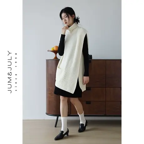 嘉茱莉2023年秋季新款1OO羊毛漏斗针织衫女高领针织坎肩马甲背心商品大图