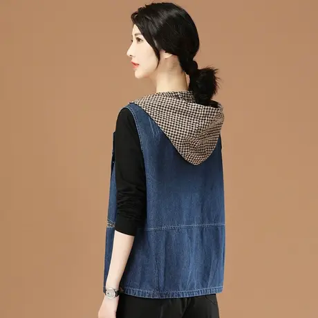 韩潮袭人春秋薄款上衣2023年秋季新款连帽无袖牛仔马甲士短外套图片