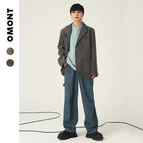 omont蛋挞家 复古宽松休闲灯芯绒西装女格子外套设计感秋季新款商品大图