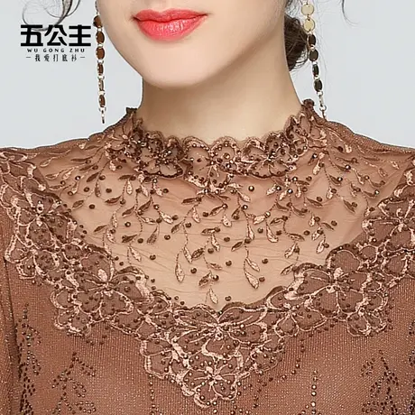 五公主高领蕾丝打底衫春秋内搭时尚女装妈妈网纱小衫洋气显瘦上衣图片