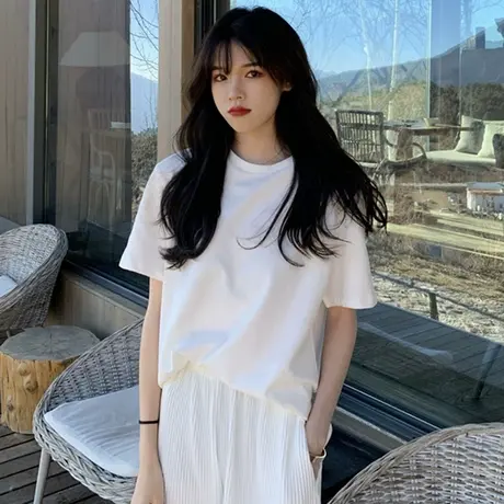 白色短袖t恤女夏季设计感小众半袖宽松韩版bf慵懒风ins超火上衣服商品大图