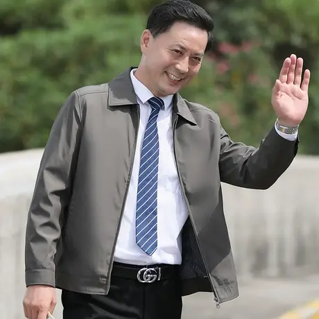 爸爸夹克衫春秋装中年男士外套翻领薄款老年人爷爷秋季休闲上衣服商品大图