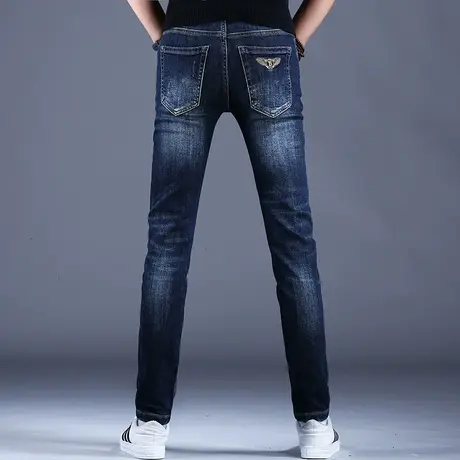 蓝色刺绣牛仔裤男款高端潮牌秋款款2023新款休闲裤子弹力修身小脚商品大图