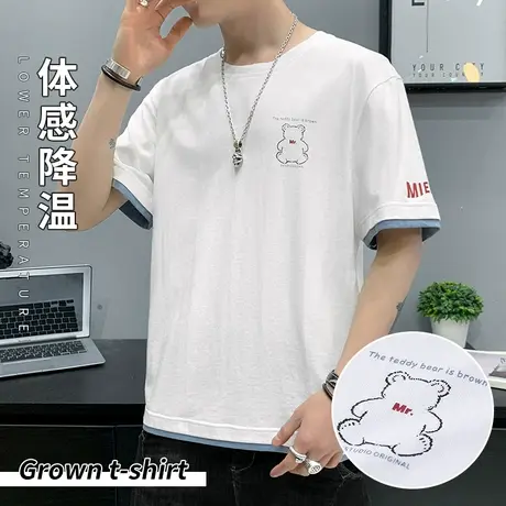 潮牌印花短袖T恤男夏季新款韩版潮流2023新款圆领套头青年上衣服商品大图